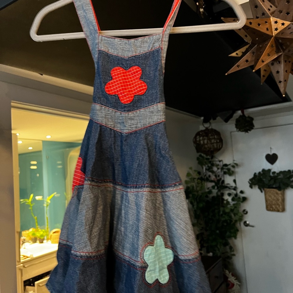 oilily denim dress stitched flowers nwt 104